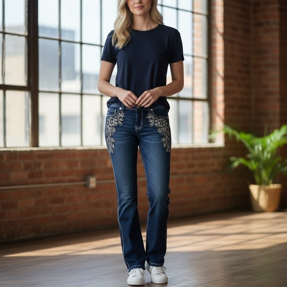 Miss Me JP5668P Cuffed Capri Jeans Dark Wash Contrast Stitch Denim Womens 29